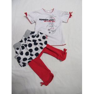 dirkje , kledingset , tshirt , rok en legging , wit , rood , marine , 6m 68