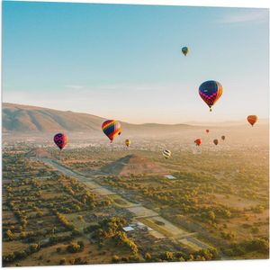 WallClassics - Vlag - Luchtballonnen zwevend door de lucht - 80x80 cm Foto op Polyester Vlag