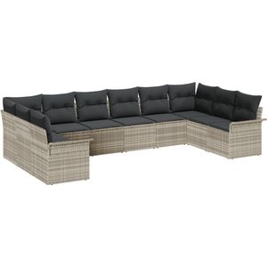 vidaXL - 10-delige - tuinset - met - kussens - lichtgrijs - poly - rattan