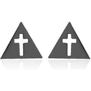 Gading® Oorknopjes - RVS dames driehoeken Oorknoppen met kruis- 9mm 10mm- zwart