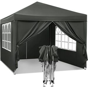 BukkitBow - Partytent met Zijwanden – Opvouwbare Tent – Waterdicht en Weersbestendig – Tuinpaviljoen - 300 x 300 cm – Grijs