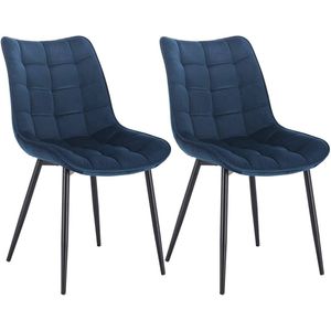 Rootz Set van 2 eetkamerstoelen - Fluwelen zitstoelen - Blauwe metalen poten - Ergonomisch en duurzaam - Vloerbescherming - Zitting 46 x 40,5 cm
