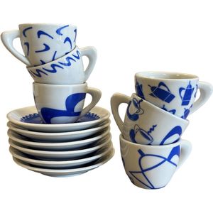 Giannini Espresso / Koffie kop en schotel, set van 6s-sporseleins-sCarlo Gianninis-stazzine chiccas-swit, blauws-s80ml