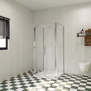 Douchecabine B:80xD:100xH:195cm,twee zijwaden, 6 mm transparant, gemakkelijk te reinigen gehard glas, stabilisatiestang 73-120 cm (verstelbaar), profiel van glanzend chroom.
