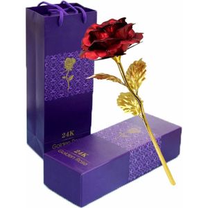 24-karaats vergulde roos, rood, 24 karaat gouden roos, handgemaakt, geconserveerde roos, bladgouden roos met geschenkdoos voor verjaardag, vriendin, Moederdag, trouwdag, kunstkunstman