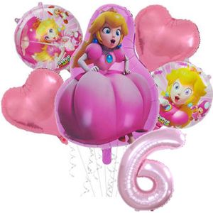 Super Mario Prinses Peach set - 73x52cm - Folie Ballon - princess peach - Themafeest - 6 jaar - Verjaardag - Ballonnen - Versiering - Helium ballon
