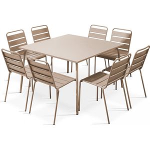 Oviala - Tuinset met tafel en 8 stoelen in taupekleurig metaal - Palavas