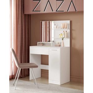 ZAZA Home Kaptafel, make up tafel met spiegel en opbergvak, 1 lade, 2 legplanken, wit