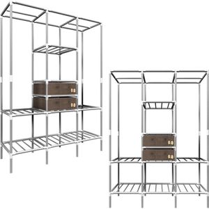 TRANKIELO® - Open XL Kledingkast met Metalen Rek en 2 Lades, Ruimtebesparende Garderobe-