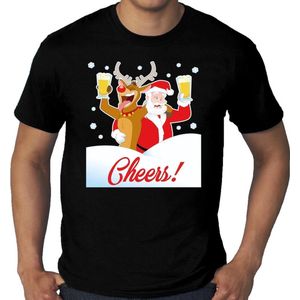 Grote maten fout Kerst t-shirt - dronken kerstman en Rudolf het rendier - zwart voor heren - plus size kerstkleding / kerst outfit XXXL