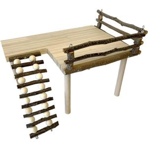 Goodivery ® Houten Klimplatform voor Knaagdieren met Verstelbare Ladder en Speelopties