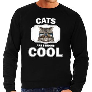 Dieren katten sweater zwart heren - cats are serious cool trui - cadeau sweater coole poes/ katten liefhebber XXL