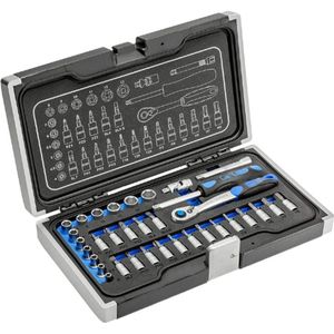 Gereedschapsset Met Gereedschapskoffer - Dopsleutelset & Schroevendraaiers - 1/4 Inch - Zwart-Blauw