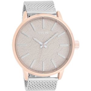 OOZOO Timepieces - Rosé goudkleurige horloge met zilverkleurige metalen mesh armband - C9232