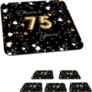 Onderzetters voor glazen - Verjaardag - 75 Jaar - Confetti - 10x10 cm - Glasonderzetters - 6 stuks