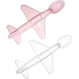 Tom&Zoe Vliegtuig Lepel Roze Wit - Baby Lepel - Kinderbestek - Kinderbestek Plastic