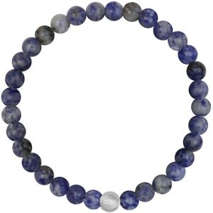 CO88 Collection 8CB-91105-L-XL Stenen Armband Dumoriet - 6mm - 19cm - Rekbaar - Grijs - Blauw