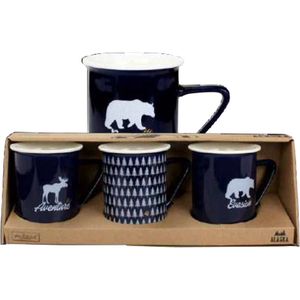 Kopjes - Alaska - Koffie - Set van 3 - 280 ml - Tekst in het Frans - New Bone - AL3TASB