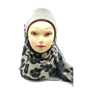 Luxe hoofddoek, luipaard print grije hijab, sjaal.