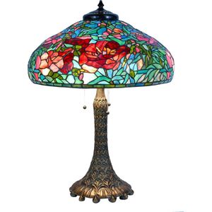 LumiLamp Tiffany Tafellamp Ø 55x 85 cm Groen Glas Tiffany Bureaulamp