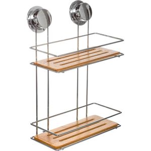 5Five Doucherekje - 2-laags - Metaal - Bamboe - Zuignap - 25x13x36 cm