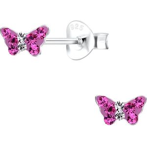 Joy|S - Zilveren vlinder oorbellen - 5 x 3 mm - paars kristal - kinderoorbellen