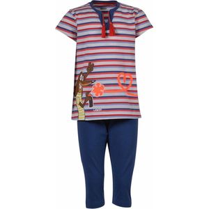 Woody pyjama meisjes/dames - rood-blauw gestreept - hond - 201-1-BSK-S/914 - maat 140