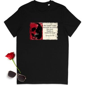 T-shirt met skull schedel - Tshirt met quote George Orwell - T-shirt voor dames en heren - Unisex maten: S t/m 3XL - Tshirt kleur: zwart.