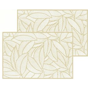 Set van 6x stuks placemats Jungle goud - PVC - 45 x 30 cm - Opengewerkt bladeren motief