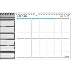 MGPcards - 18 Maanden Familieplanner 2024-2025 - 6 Personen - Kalender - Familyplanner - 34 x 24,5 cm - Zwart/Grijs