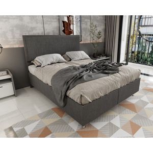 Nessa® - Opbergruimte Boxspring Ruyam - 160x200 - Antraciet - Teddystof - Inclusief Orthopedisch Pocketvering Matras