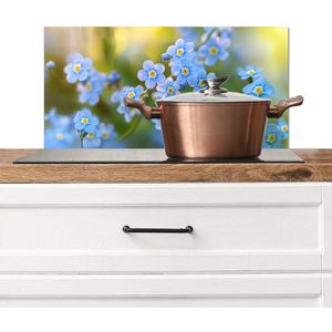 Spatscherm keuken 70x30 cm - Kookplaat achterwand Bloemetjes - Blauw - Vergeet mij nietjes - Muurbeschermer - Spatwand fornuis - Hoogwaardig aluminium