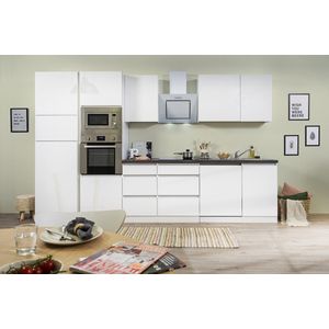 Goedkope keuken 345  cm - complete keuken met apparatuur Lorena  - Wit/Wit mat - soft close - keramische kookplaat - vaatwasser - afzuigkap - oven - magnetron  - spoelbak