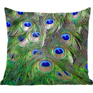 Sierkussens - Kussentjes Woonkamer - 40x40 cm - Pauw - Veren - Ogen - Blauw