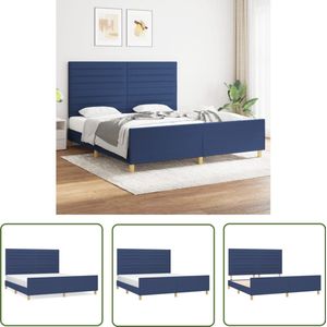 vidaXL Bedframe - Stof - Blauw - 180x200 cm Bed Frame - Boxspring - Hoofdeinde - Tweepersoonsbed - Blauwdruk