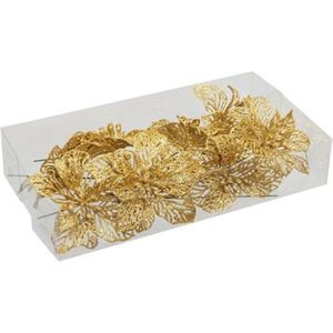 Kerststekers - Pet 8 Glitter Flowers/wire Saffron Ø 10cm