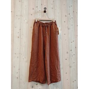Linnen broek met elastische talie en trekkoord - zij zakken - kleur BRUIN - maat 40/42