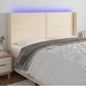 The Living Store Hoofdbord Crème - LED Verlichting - Verstelbare Hoogte - Duurzaam Materiaal - 203x16x118/128 cm