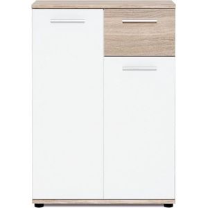 Dressoir - Wit - Melamine Spaanplaat en Eiken Decor - 2 Deuren, 1 Lade