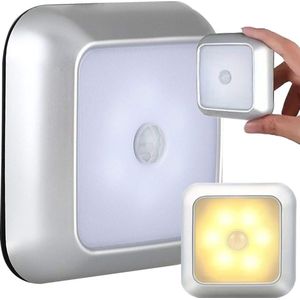 Opplakbare LED Wandverlichting Met Bewegingssensor I Met Lichtsensor I Warm Wit I Incl. Batterijen I Kastverlichting I Nachtlampje I 8 x 8 CM
