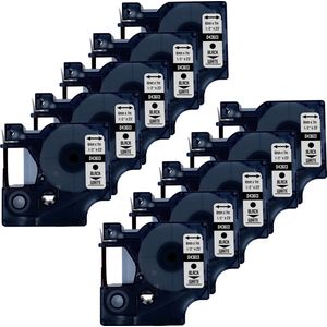 DULA Dymo D1 43613 - S0720780 - Compatible label tape - 10 lettertapes - Zwart op wit - 6mm x 7m