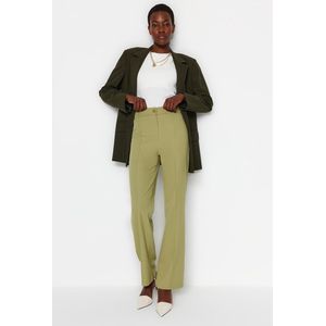 Trendyol Vrouwen Lang Hoge taille Direct Groene geweven broek met hoge taille TWOSS21PL0093