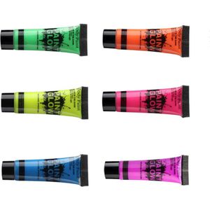 DW4Trading Glow in The Dark Face & Body Paint Tubes - Set 6 Kleuren - Waterbasis