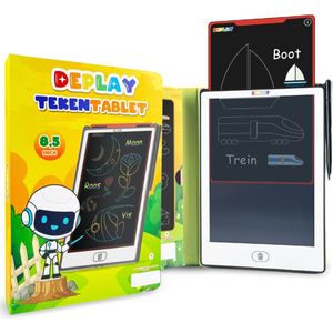 DEPLAY Tekentablet - 8,5 inch - Educatief Speelgoed - LCD Tekentablet - Kindertablet - Teken Tablet Kinderen - Tekentablets - Eerste Woordjes Leren - Drawing Tablet - Schrijfbord - Tekenbord - 3 tot 8 jaar - Geel Wit - STEM Speelgoed