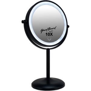 Gérard Brinard oplaadbare Metalen make up LED Spiegel dimbaar zwart, Dubbelzijdig verlicht, 10x vergroting 18cm doorsnee, stroomkabel (USB) - make-upspiegel - beauty - badkamer accessoires