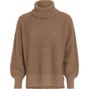 Knit Factory Robin Gebreide Dames Coltrui - Gebreide dames trui - Wintertrui - Damestrui - Wollen trui - Lange ballon mouw - Turtleneck - Nude - Bruin - 40/42