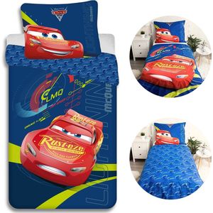 Disney Cars Donkerblauw Beddengoedset, Katoenen Beddengoed met Rits 140x200 cm, Oeko-Tex