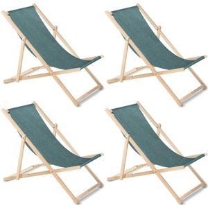 GreenBlue - Set van 4 stuks strandstoel Houten ligstoel Beukenhout Drie verstelbare rugleuningposities - turquoise