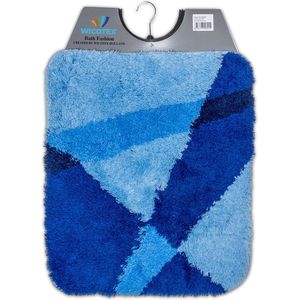 Wicotex - Bidetmat - WC mat - Toiletmat strepen Blauw - Antislip onderkant - Afmeting 50x60cm