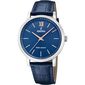 Festina heren solar energy blauw leder band